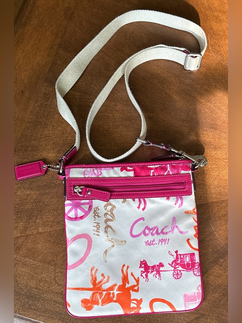 Coach Poppy Pink Scribble  Swingpack Crossbody Bag Canvas Y2K⁠